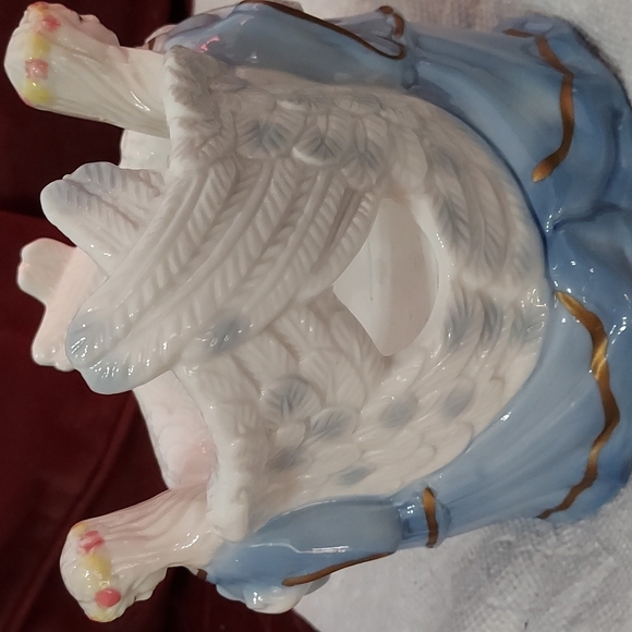 Twin Angels Pillar Candle Holder Dressed in Blue trimmed in Gilting Gold. - Picture 4 of 10